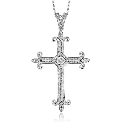 Simon G Fashion Cross Pendant In 18K Gold With Diamonds (White)