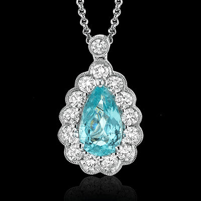 Simon G. Color Pendant 18k Gold (White) 0.8 ct Paraiba Tourmaline 0.46 ct Diamond
