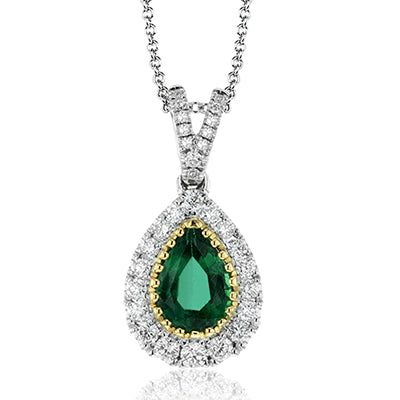 Simon G. Color Pendant 18k Gold (White, Yellow) 0.72 ct Emerald 0.28 ct Diamond