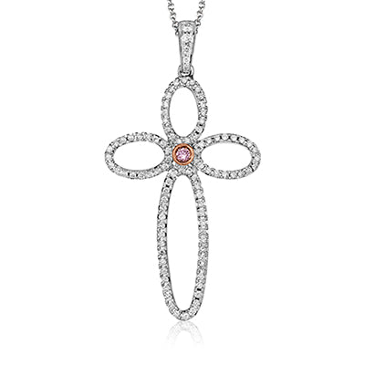 Simon G. Cross Pendant 18k Gold (Rose, White) 0.38 ct Diamond