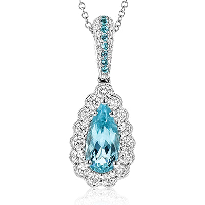 Simon G. Color Pendant 18k Gold (White) 0.99 ct Paraiba Tourmaline 0.46 ct Diamond