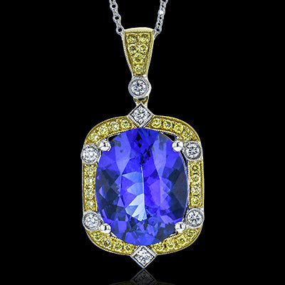 Simon G. Color Pendant 18k Gold (White, Yellow) 6.37 ct Tanzanite 0.4 ct Diamond