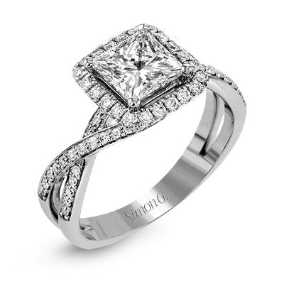 Simon G Bridal Princess-Cut Halo Criss-Cross Engagement Ring In 18K With Diamonds (White)