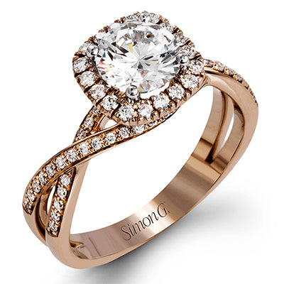 Simon G. Criss Cross 18k Rose Gold Round Cut Engagement Ring