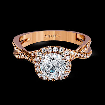 Simon G. Criss Cross 18k Rose Gold Round Cut Engagement Ring