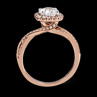Simon G. Criss Cross 18k Rose Gold Round Cut Engagement Ring