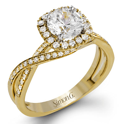 Simon G. Criss Cross 18k Yellow Gold Round Cut Engagement Ring