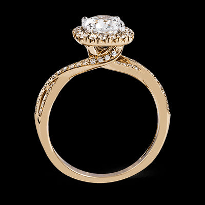 Simon G. Criss Cross 18k Yellow Gold Round Cut Engagement Ring