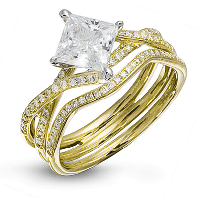 Simon G Bridal Princess-Cut Criss-Cross Engagement Ring & Matching Wedding Band In 18K Gold With Diamonds (Yellow)