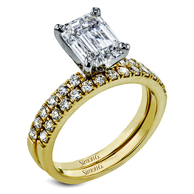 Simon G Bridal Emerald-Cut Engagement Ring & Matching Wedding Band In 18K Gold With Diamonds (Yellow)
