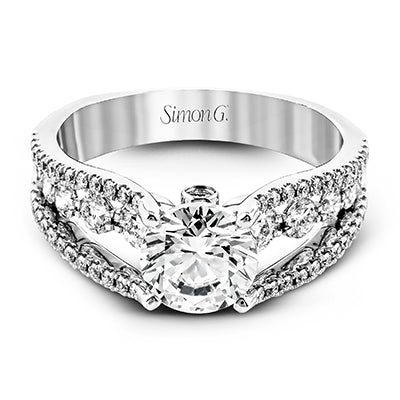 Simon G. 0.91 ctw Split Shank 18k White Gold Round Cut Engagement Ring