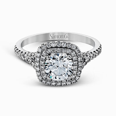 Simon G. Bridal Set 18k White Gold Round Cut Engagement Ring