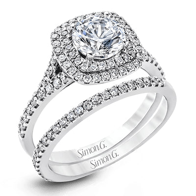 Simon G Bridal Round-Cut Double-Halo Engagement Ring & Matching Wedding Band In 18K Gold With Diamonds (White)