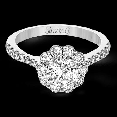 Simon G. Bridal Set 18k White Gold Round Cut Engagement Ring