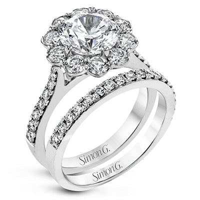 Simon G. 0.90 ctw Bridal Set 18k White Gold Round Cut Engagement Ring