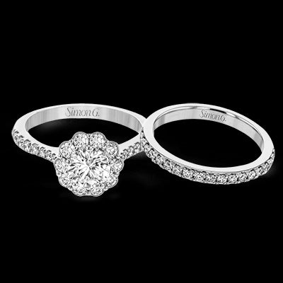 Simon G. 0.90 ctw Bridal Set 18k White Gold Round Cut Engagement Ring