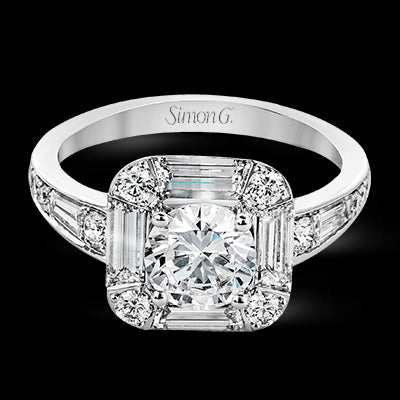 Simon G. Bridal Set 18k White Gold Round Cut Engagement Ring