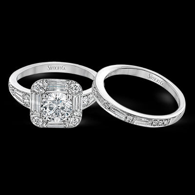 Simon G. Bridal Set 18k White Gold Round Cut Engagement Ring
