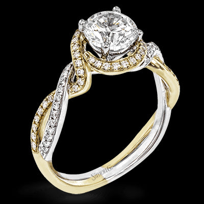 Simon G. Criss Cross 18k Two Tone Gold Round Cut Engagement Ring