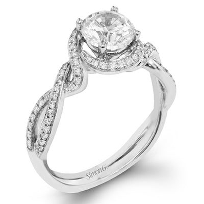 Simon G. Criss Cross 18k White Gold Round Cut Engagement Ring