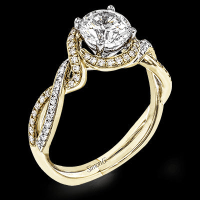 Simon G. Criss Cross 18k Yellow Gold Round Cut Engagement Ring