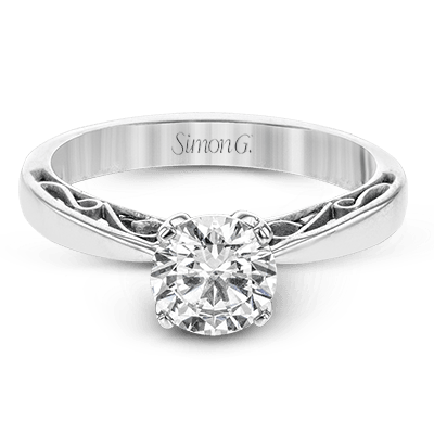 Simon G. Straight 18k White Gold Round Cut Engagement Ring