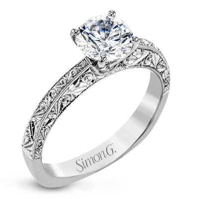 Simon G. Straight 18k White Gold Round Cut Engagement Ring