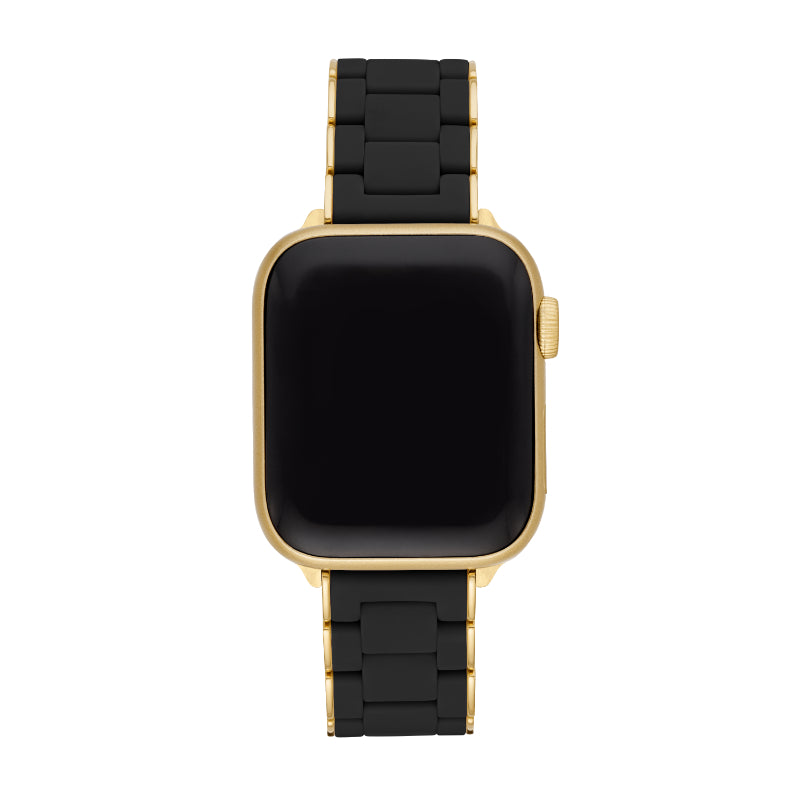 Michele 38/40/41mm and 42/44/45/49mm Black and Gold-Tone Silicone-Wrapped Bracelet Band for Apple Watch