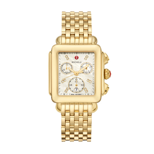 Michele Deco 18k Gold Diamond Dial Watch