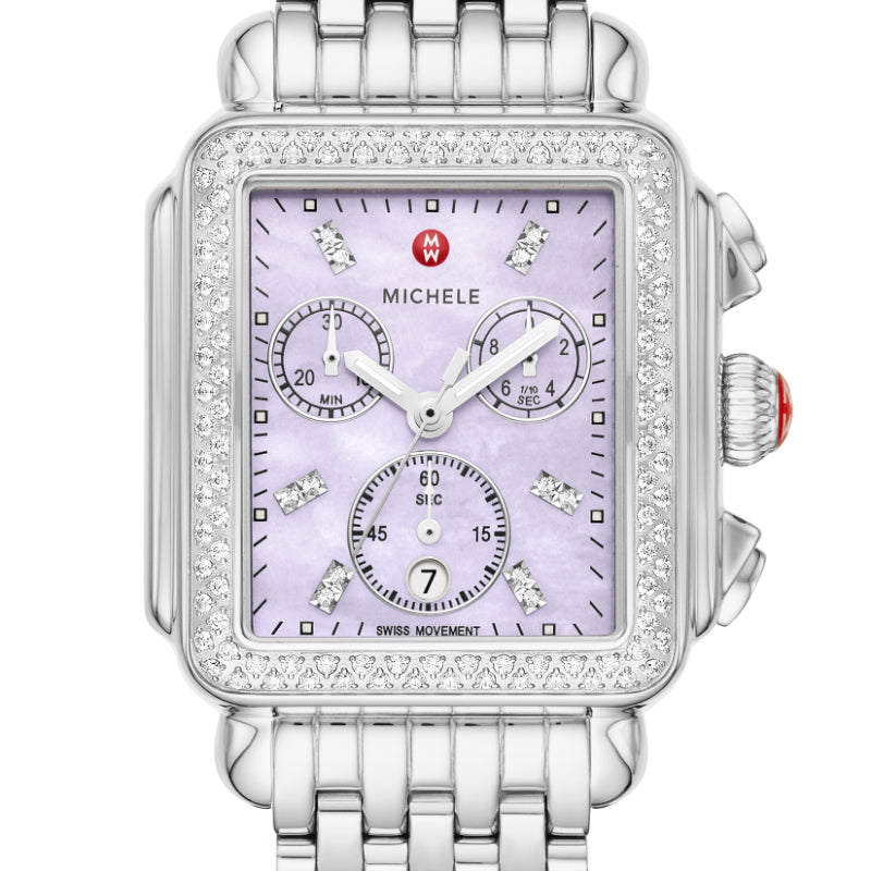 Michele Deco Stainless Steel Diamond Watch