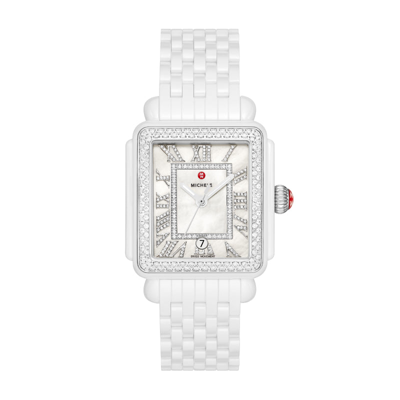 Michele Deco Madison White Ceramic Diamond Watch
