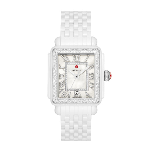 Michele Deco Madison White Ceramic Diamond Watch