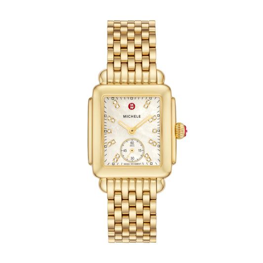 Michele Deco Mid 18K Gold Diamond Dial Watch