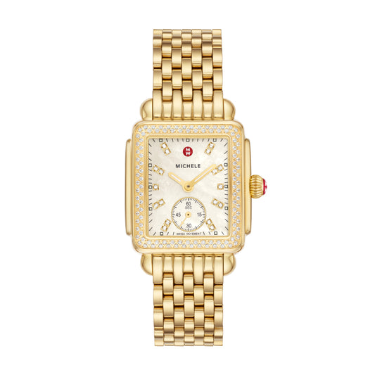 Michele Deco Mid 18K Gold-Plated Diamond Watch