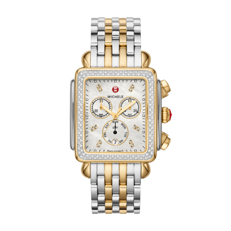 Michele Special-Edition Deco XL Two-Tone 18K Gold Diamond Dial watch