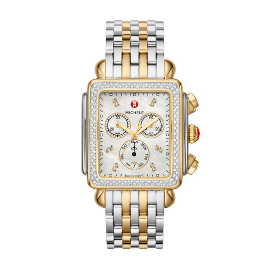 Michele Special-Edition Deco XL Two-Tone 18K Gold Diamond Dial watch