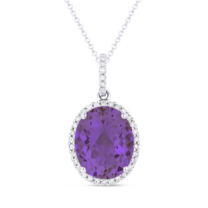 Madison L 14k White Gold Amethyst & Diamond Pendant
