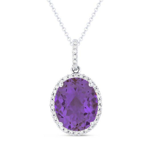 Madison L 14k White Gold Amethyst & Diamond Pendant