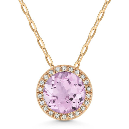 Madison L 14k Yellow Gold Amethyst & Diamond Pendant