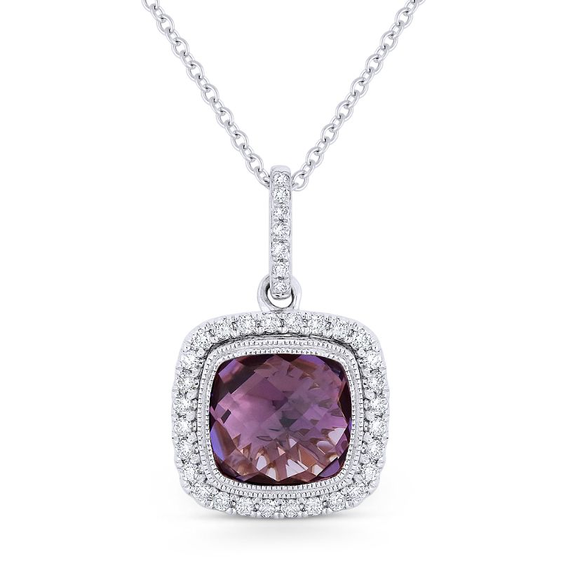 Madison L 14k White Gold Amethyst & Diamond Pendant