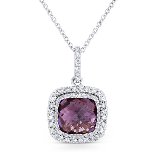 Madison L 14k White Gold Amethyst & Diamond Pendant