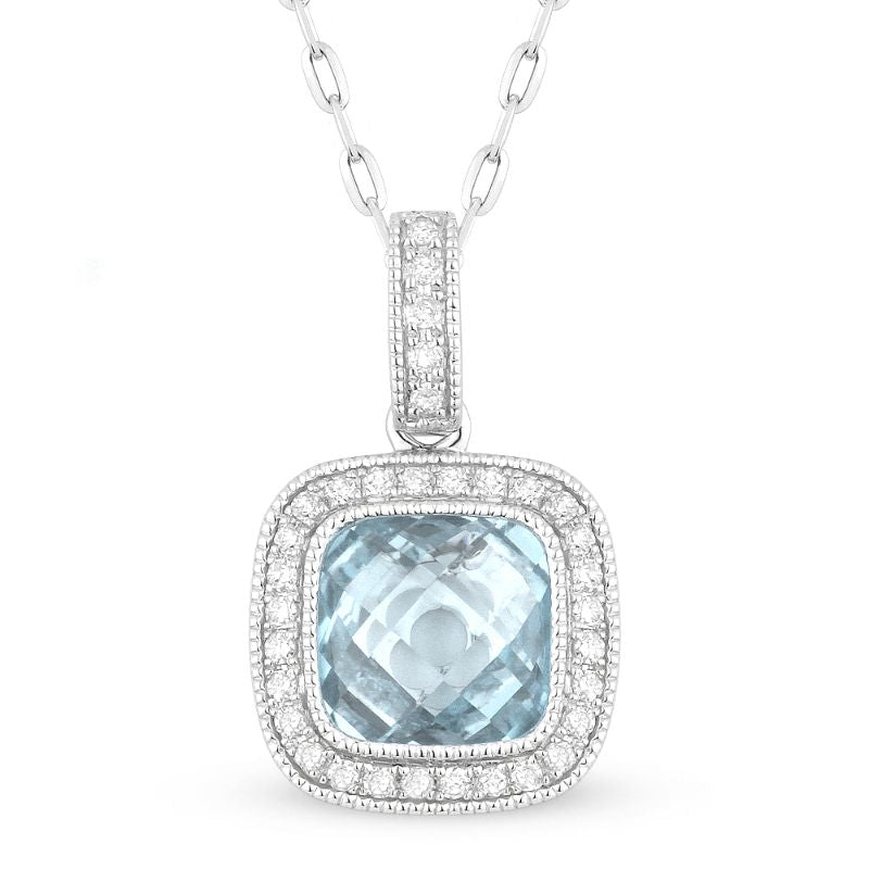 Madison L 14k White Gold Topaz & Diamond Pendant