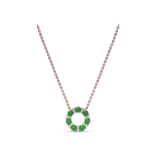 Fana Shared Prong Emerald and Diamond Circle Necklace