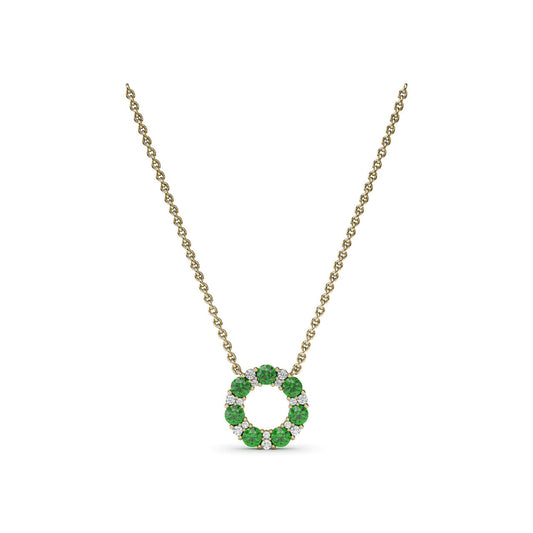 Fana Shared Prong Emerald and Diamond Circle Necklace