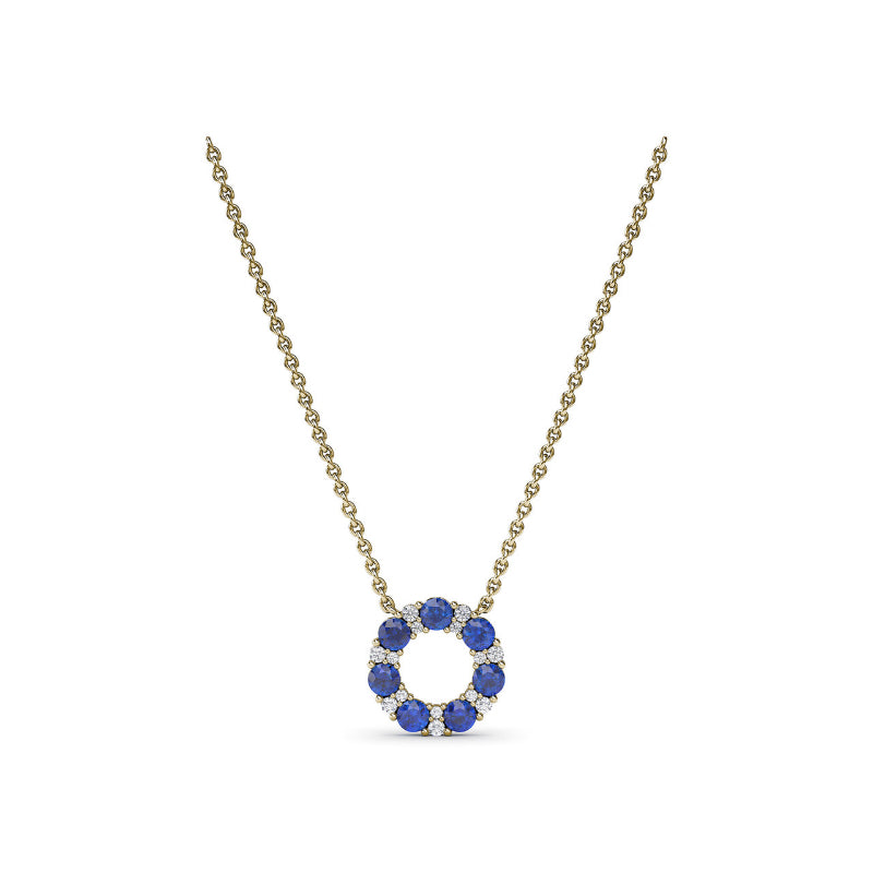 Fana Shared Prong Sapphire and Diamond Circle Necklace