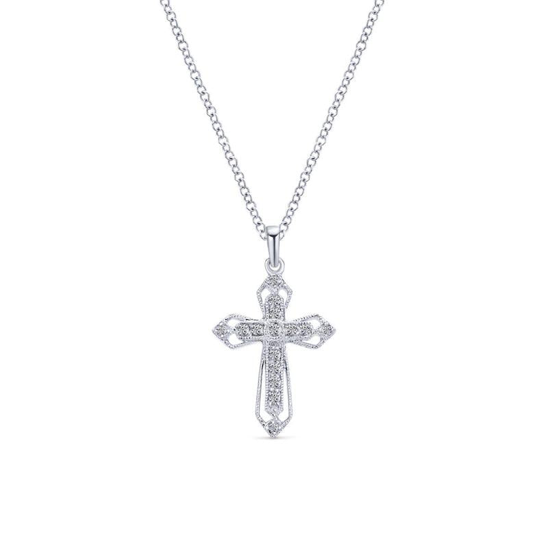 Gabriel & Co. 14k White Gold Faith Diamond Religious Cross Necklace