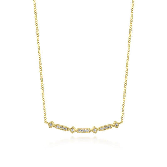 Gabriel & Co. 14k Yellow Gold Art Moderne Diamond Bar Necklace