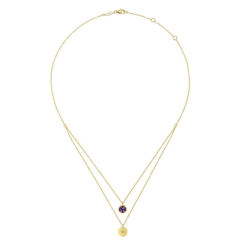 Gabriel & Co. 14k Yellow Gold Color Solitaire Gemstone & Diamond Necklace