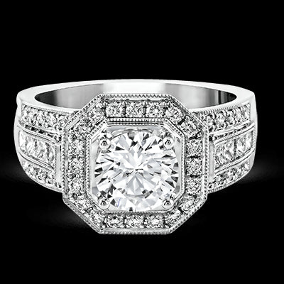 Simon G. 0.60 ctw Halo 18k White Gold Round Cut Engagement Ring