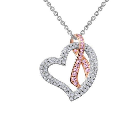Lafonn Pink Ribbon Heart Pendant Necklace